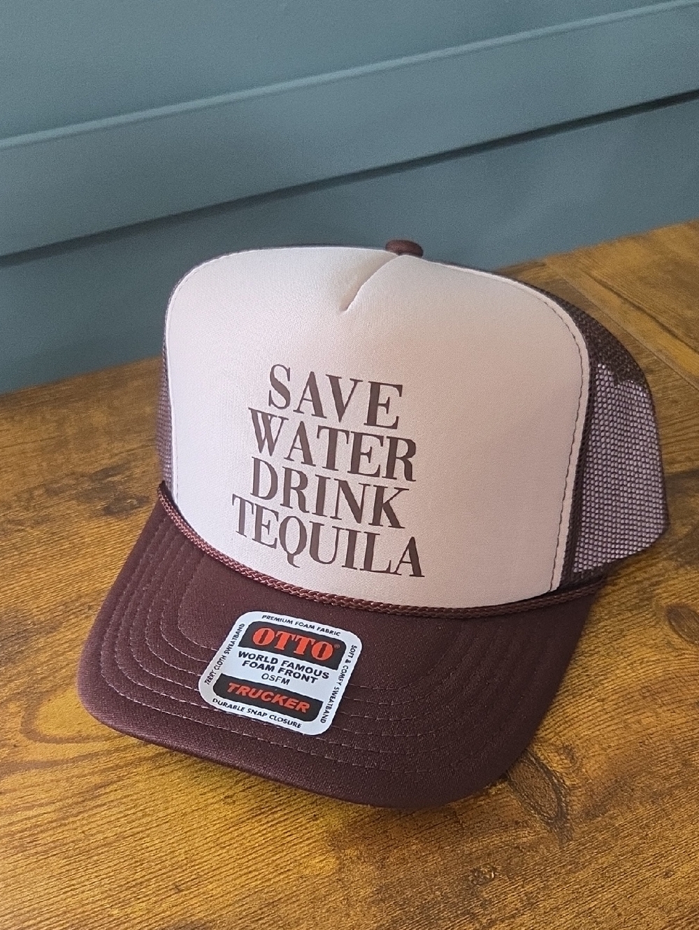 OTTO Brown & Cream 'Save Water Drink Tequila' Trucker Cap